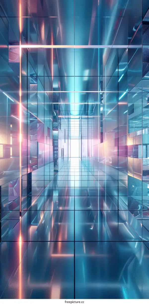 Mirrored Hallway with Neon Lights