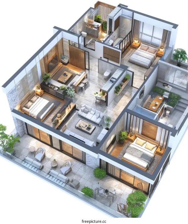 Modern apartment interior design rendering