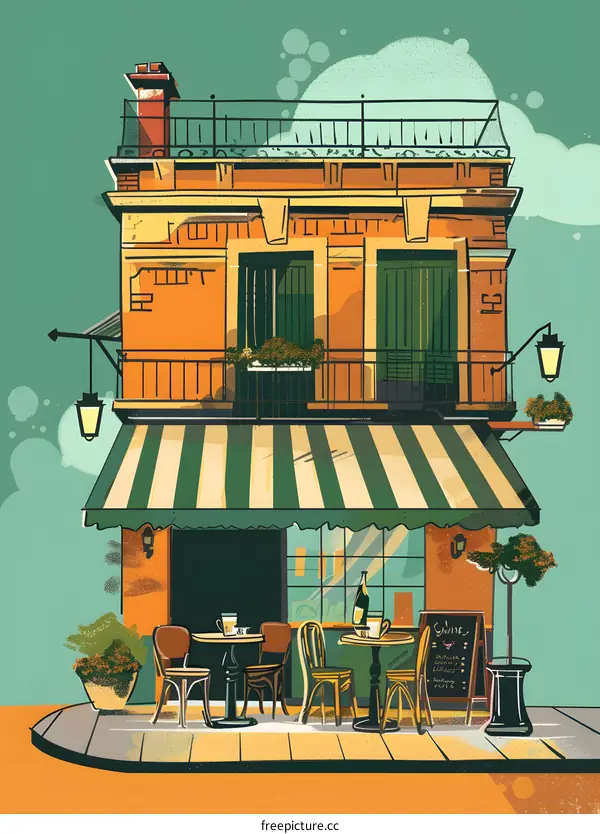 French Style Building Cafe Illustration
