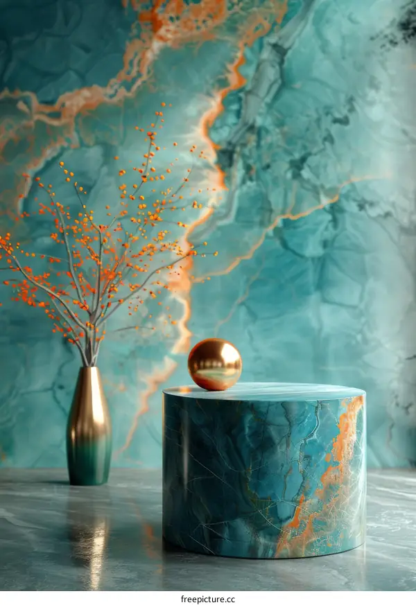 Golden sphere and vase