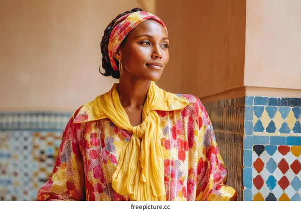 African Woman in Colorful Traditional Outfit
