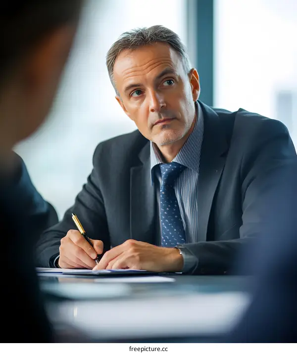Businessman in Meeting Takes Notes