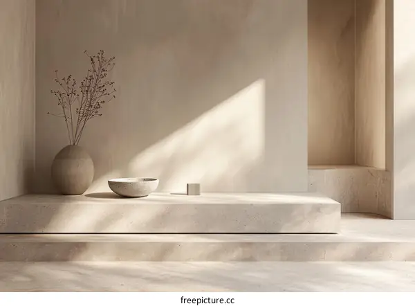 Dried Plants and Bowl on Stone Surface
