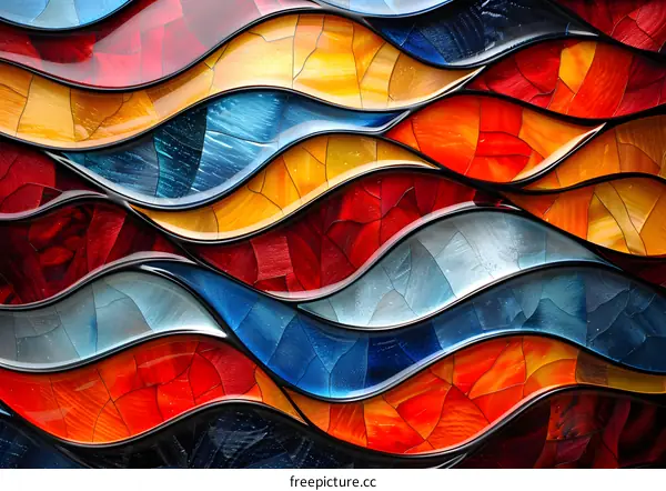 Colorful 3D rendering of a wavy mosaic artwork