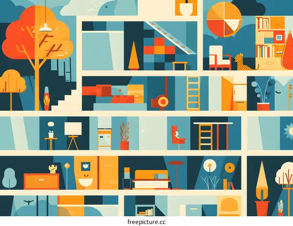 Modern Flat Illustration of Home Interior Design