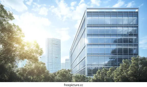 Modern Cityscape with Skyscrapers and Trees