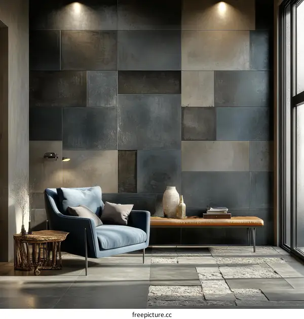 Modern Interior Design with Gray Tile Wall