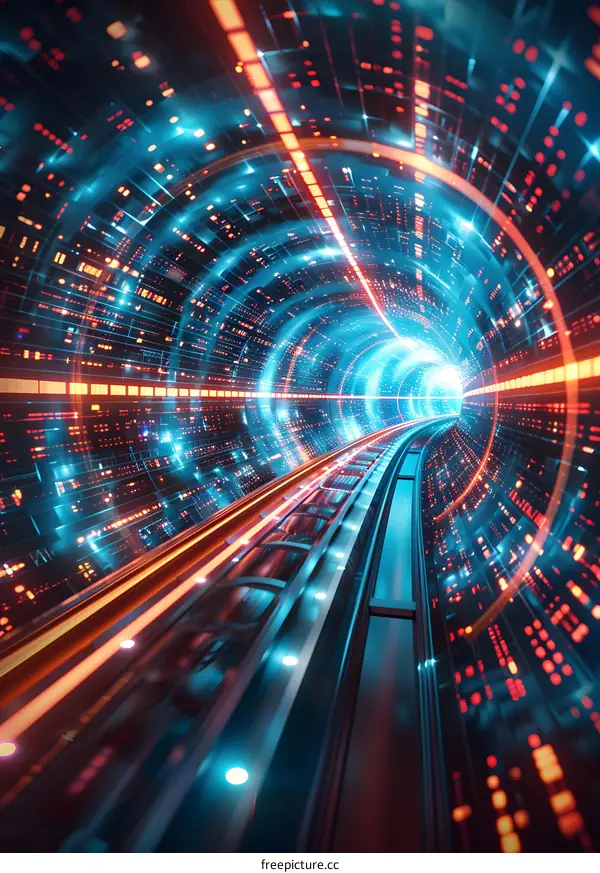 A futuristic tunnel with a glowing track in the center