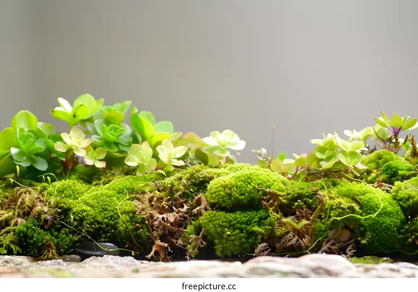 Green Moss and Succulents Closeup