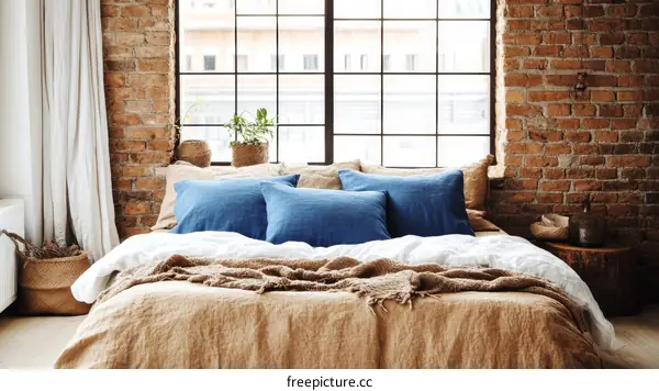 Industrial Style Bedroom with Linen Bedding