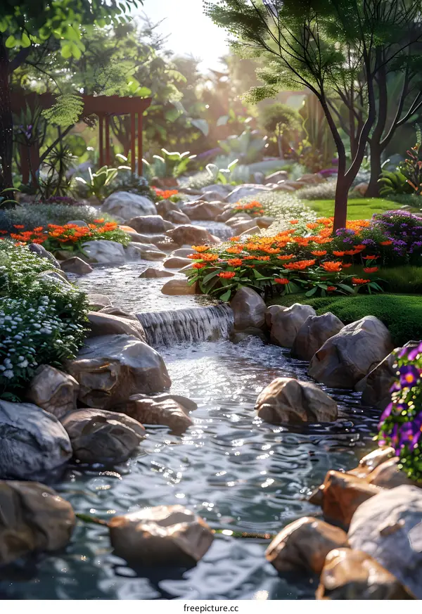 Natural Landscape: Stream and Flowers