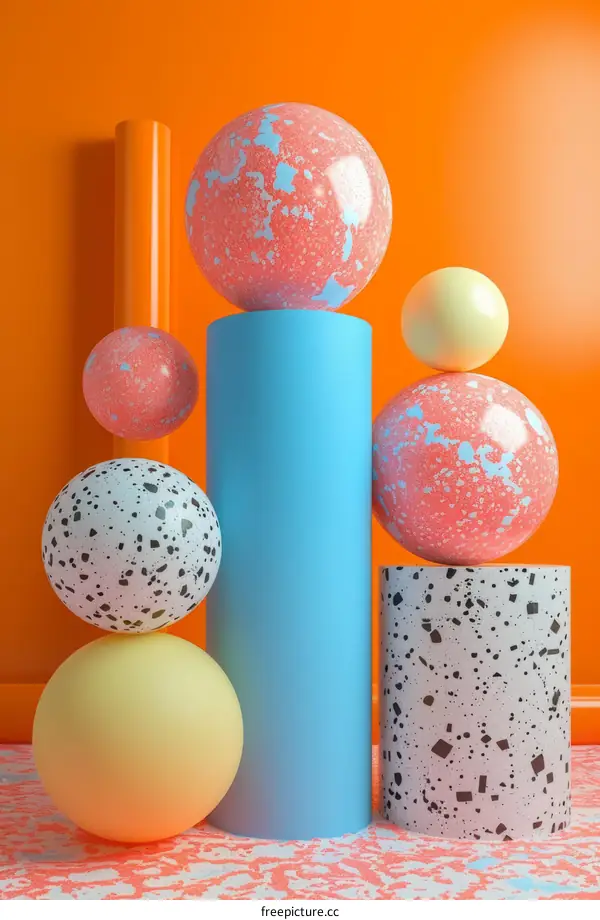 3D Rendering Abstract Geometric Shapes Balls Cylinders