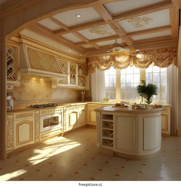 Modern Kitchen Interior Design With Wooden Beam Ceiling