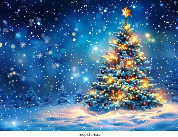 Sparkling Christmas Tree Decorated with Festive Lights and Ornaments