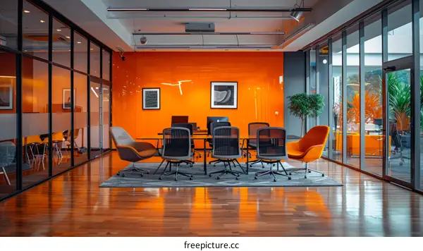 Modern Stylish Orange Office Interior Workspace Design
