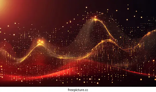 Abstract Gold and Red Data Wave Illustration