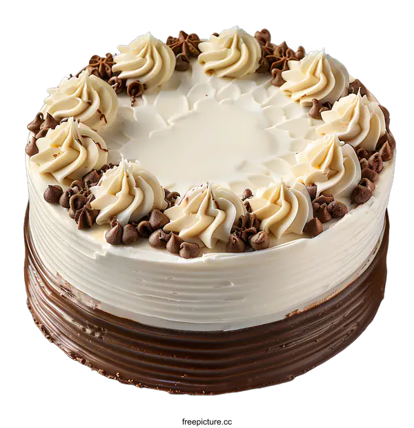 [Transparent Background PNG]A delicious chocolate cake with white frosting and chocolate chips