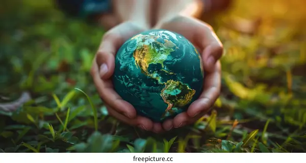 A small child holding the Earth in the palm of their hand