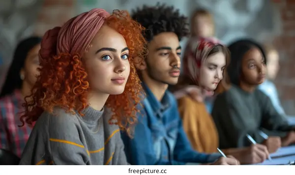 A group of diverse students sitting in a classroom