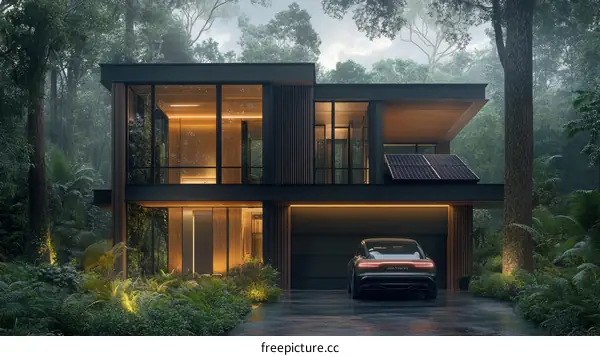Modern House in a Lush Forest Environment