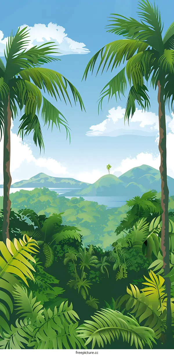 Tropical Rainforest Landscape Illustration