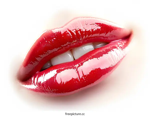 Glossy Red Lips Makeup Beauty Woman
