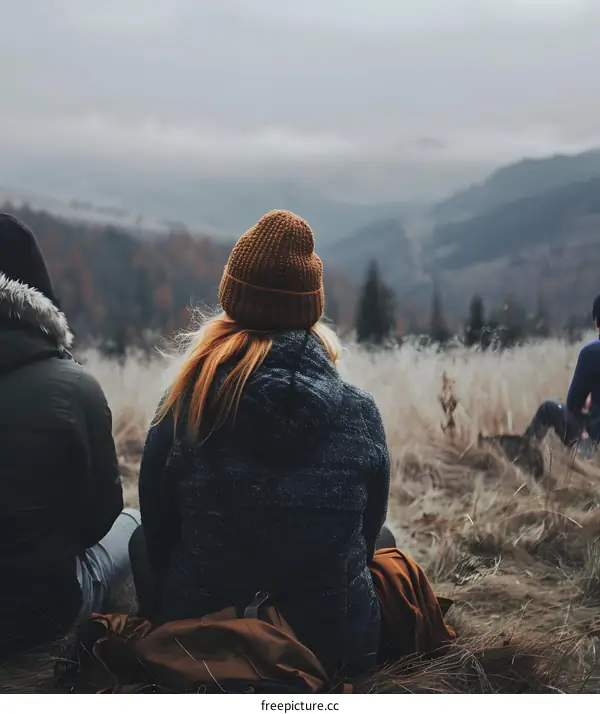 Backpackers Enjoying Scenic Mountain View