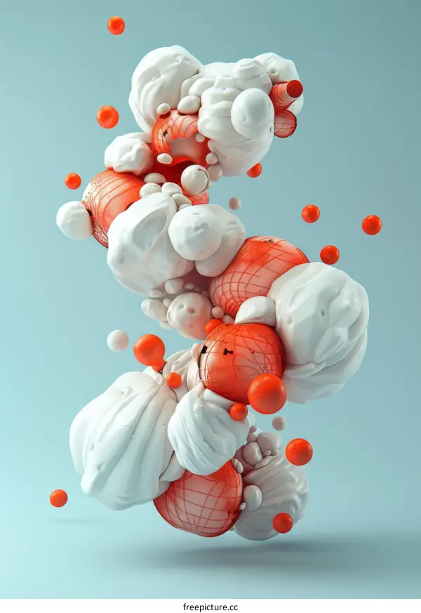 Interconnected White and Red Spheres