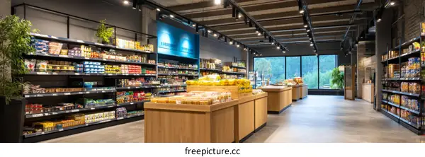 Modern Grocery Store Interior with Food Display