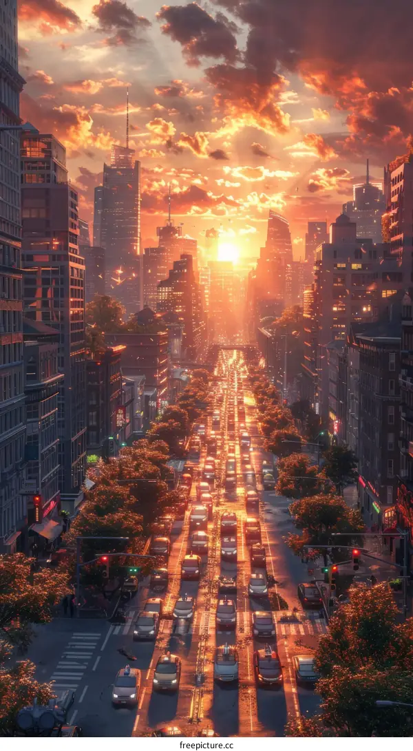 Sunset Cityscape Urban Traffic