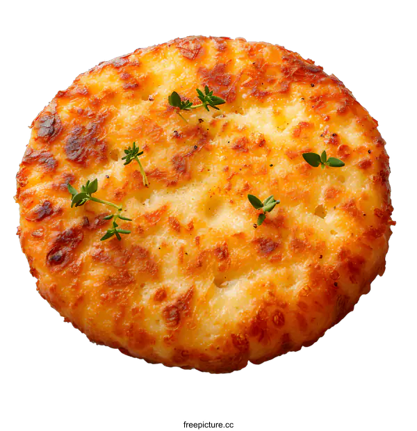 [Transparent Background PNG]A round fried cheese patty with herbs on top