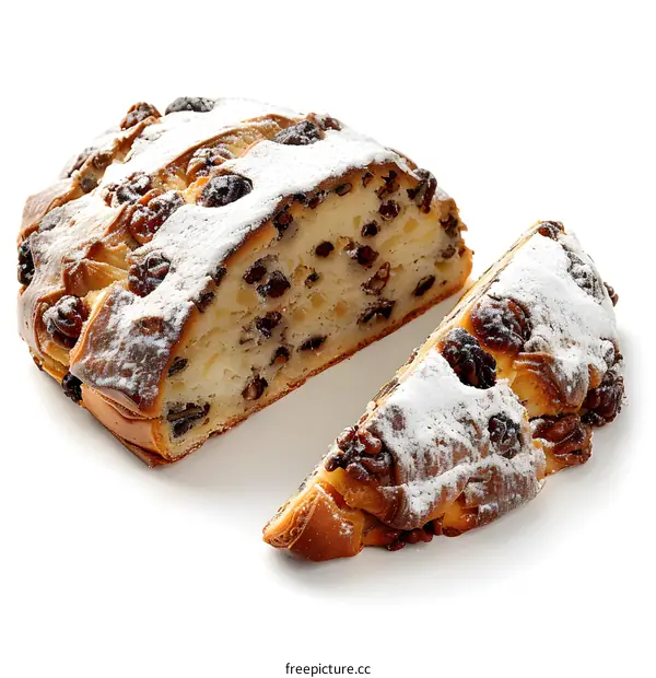 Sliced Sweet Bread with Nuts and Powdered Sugar