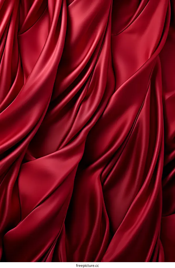 Red crumpled silk fabric with folds