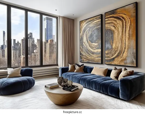 Modern Interior Design Living Room with City View