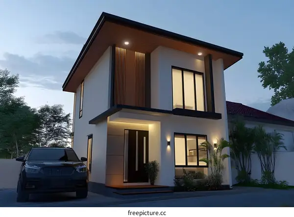 Modern Two Story House with Wood Accents