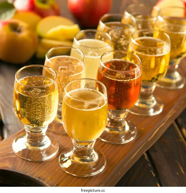 Apple Cider Tasting Flight With Different Flavors