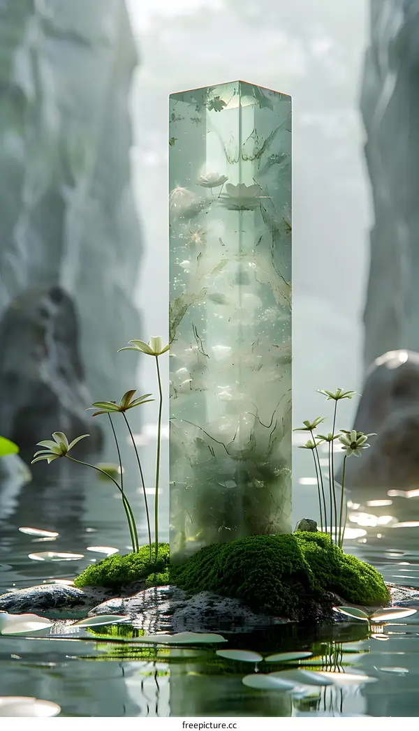 Green Crystal Pillar in the Water