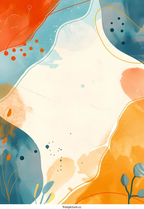 Abstract Watercolor Background With Orange, Blue And Yellow Colors