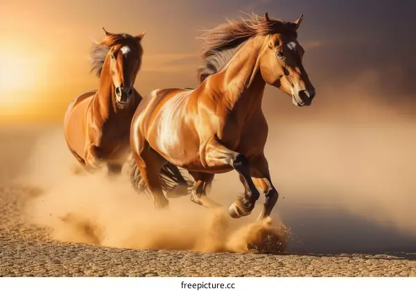 Two Horses Running in the Desert