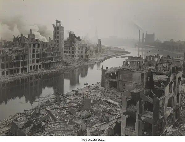 The ruins of the city of Cologne after World War II