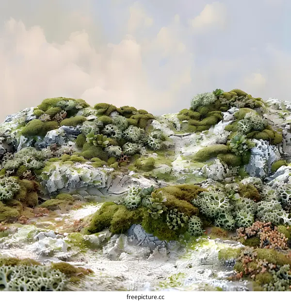 Green Mossy Hilltop with Cloudy Sky