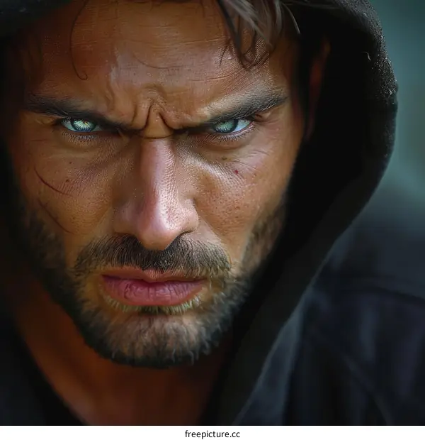 Close Up Portrait of a Man with Intense Eyes