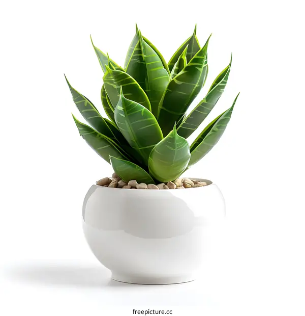 Green plant in white ceramic pot isolated on white background