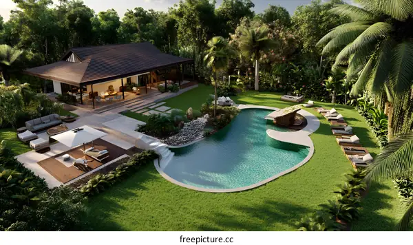 Tropical Villa With Pool and Lush Greenery