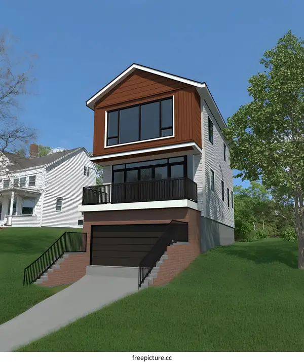 Modern House Design with Brown Siding and Large Windows