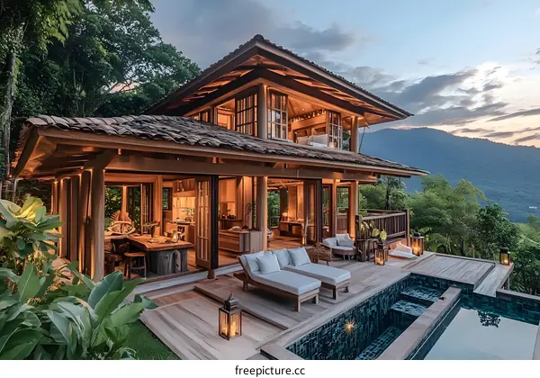 Luxury Wooden Villa with Infinity Pool and Mountain View