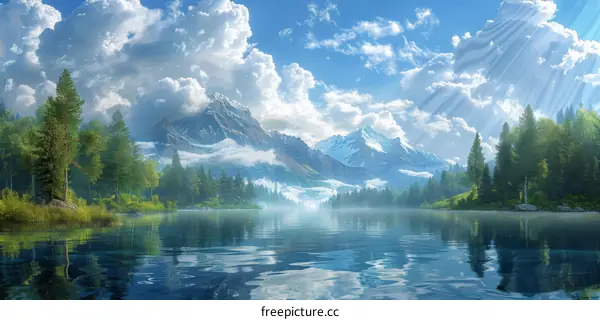 Mountain Lake Landscape Illustration