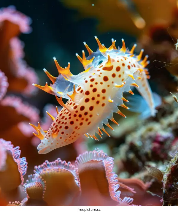 Colorful Nudibranch Crawls on Coral