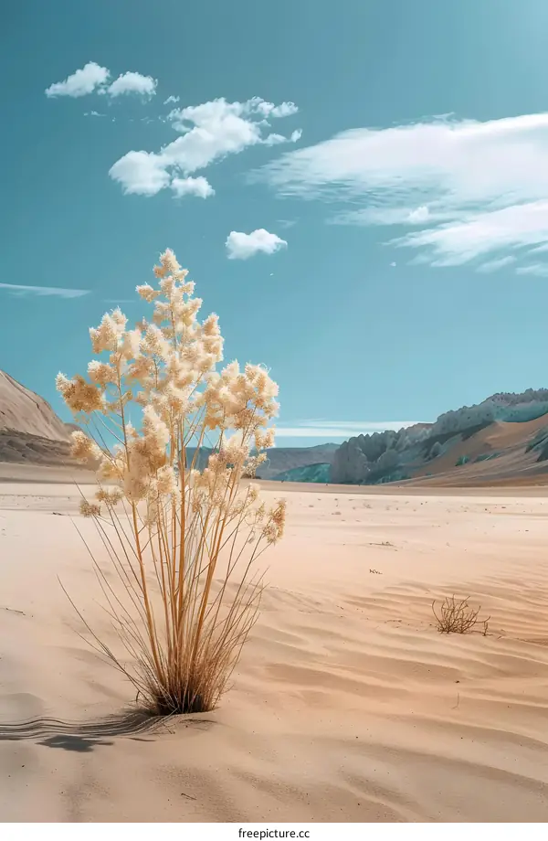 Lonely Plant in a Sandy Desert Landscape