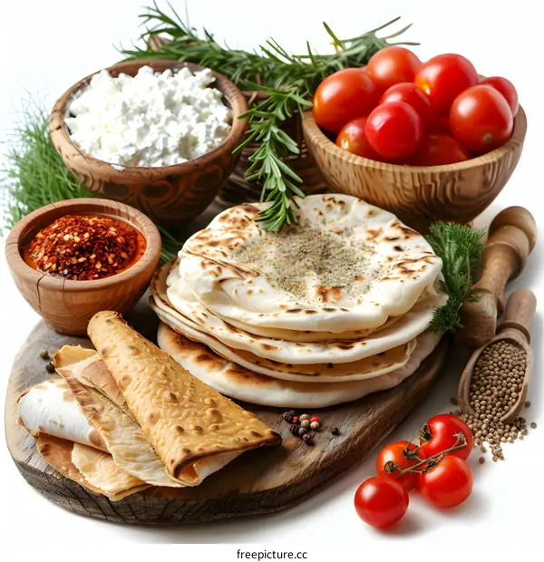 Flatbread Ingredients on Wooden Board